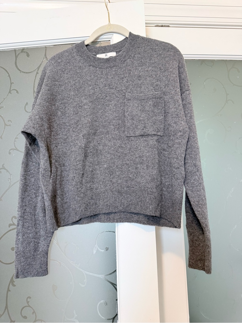 Banana Republic Heather Gray Cashmere Crewneck Pocket Sweater